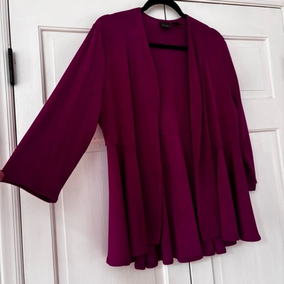 Chico’s Size 2 Magenta‎ Open Front Cardigan Peplum Sweater Pink Chicos Large - Picture 2 of 8
